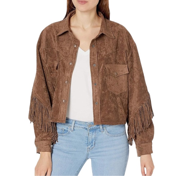 Blank NYC Jackets & Blazers - New Women’s BLANKNYC Luxury Faux Suede Fringe Shacket Size L